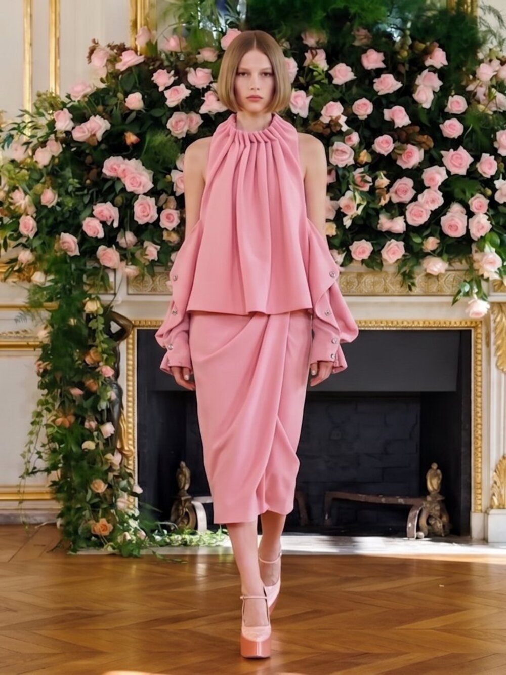 Handmade OOAK Canadian Designer Pink Pleated Crepe Runway Off ShoulderTop S